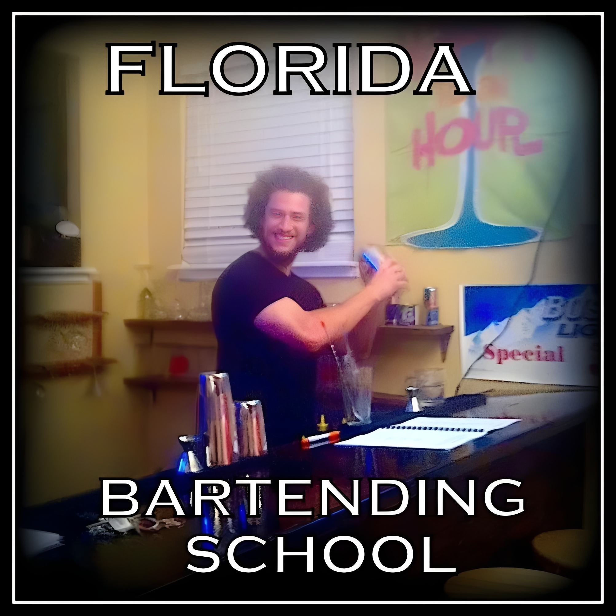 Bartender practicing at Florida bartending school